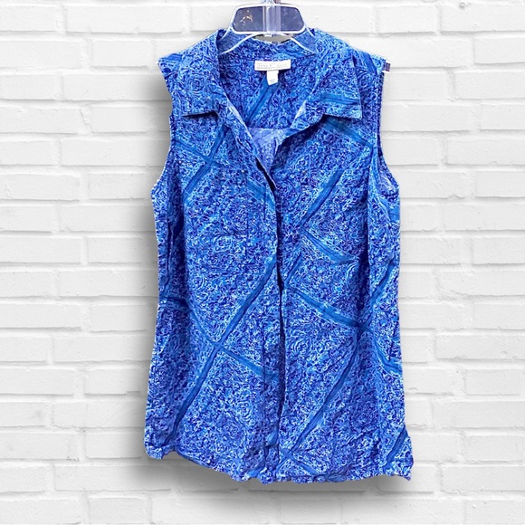 Dana Buchman Tops - Dana Buchman Blue Paisley Linen Sleeveless Button-Down Top (Discontinued!) - M